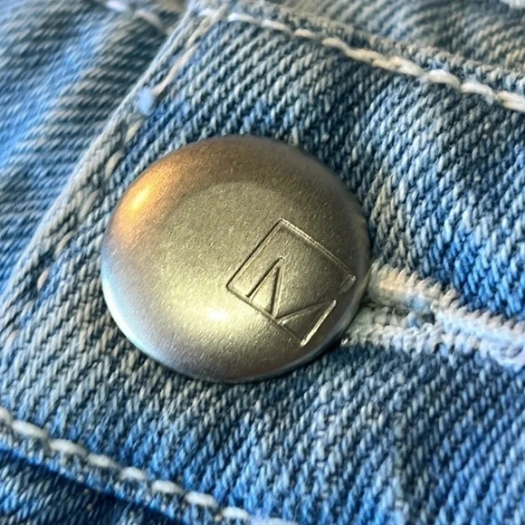 Material Girl light wash jean shorts with black velvet embellishments. Size 7 - Picture 3 of 9